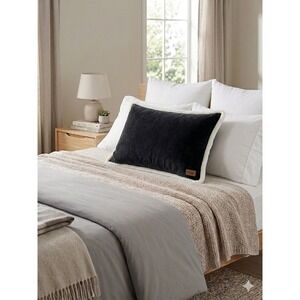 UGG King Pillow Sham Black Velvet Cream Sherpa Reversible Zip Closure Logo